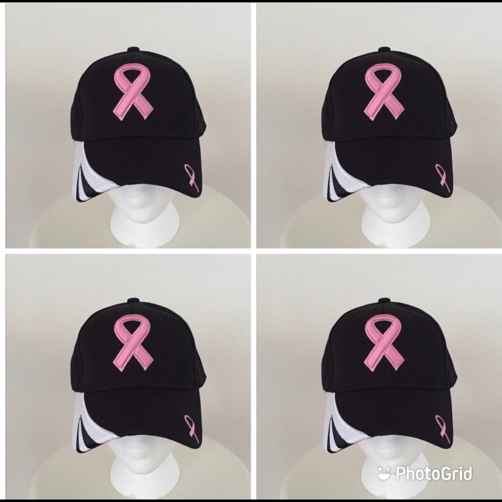4 Breast Cancer Awareness Black Pink Cap Hat Ribbon